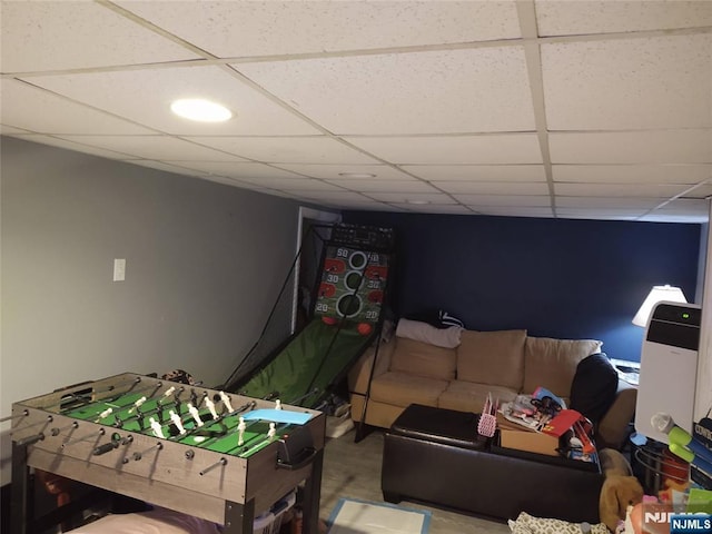 game room featuring a drop ceiling