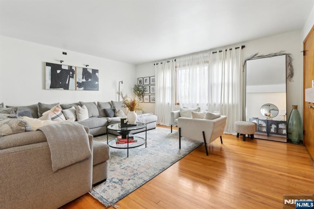 living room featuring light wood-style floors