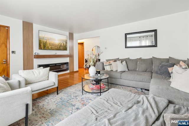 living room with wood finished floors