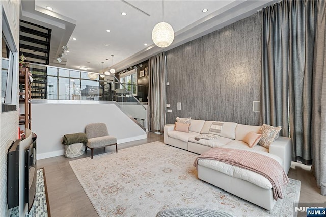 living area featuring recessed lighting