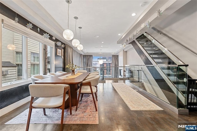 dining space with an inviting chandelier and recessed lighting