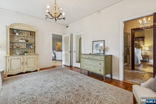 274 Ridgewood, Glen Ridge, NJ 07028 - bedroom featuring a chandelier and wood finished floors