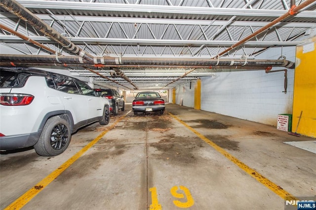 parking deck with concrete block wall