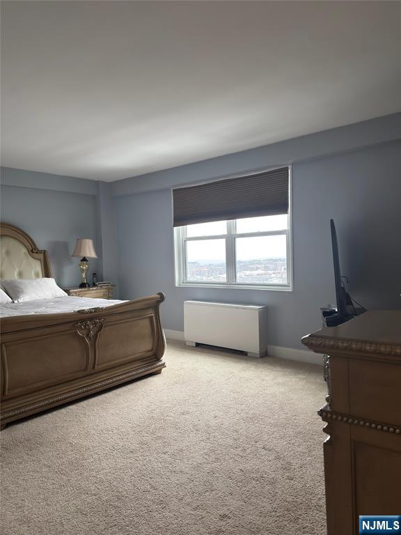2077 Center Ave Unit 20F, Fort Lee, NJ 07024 - bedroom featuring baseboards and light carpet