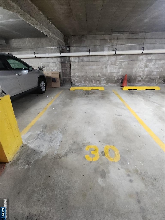 parking garage with concrete block wall