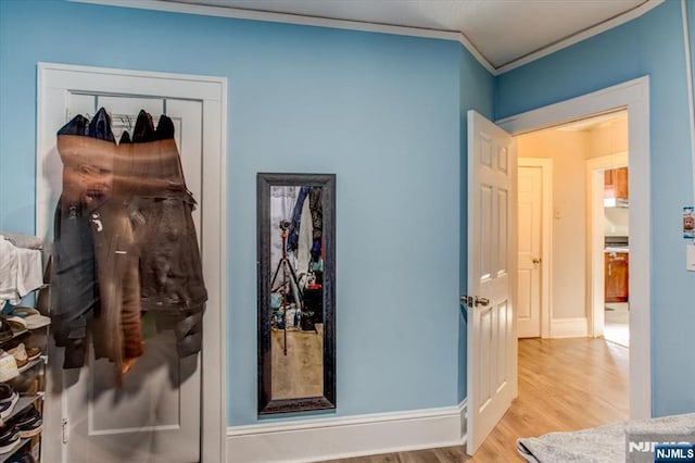 162 Summer St, Orange, NJ 07050 - hall with ornamental molding, baseboards, and light wood-style floors