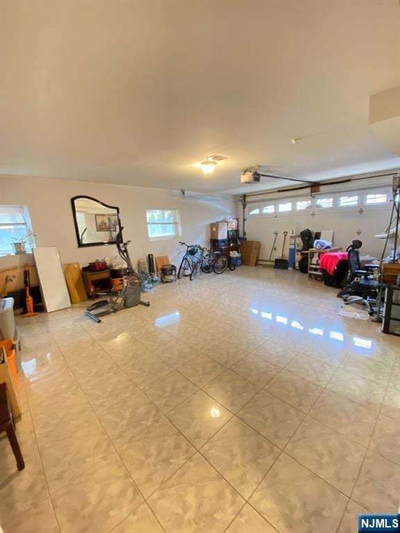 garage with a garage door opener