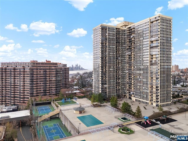 view of building exterior featuring a city view