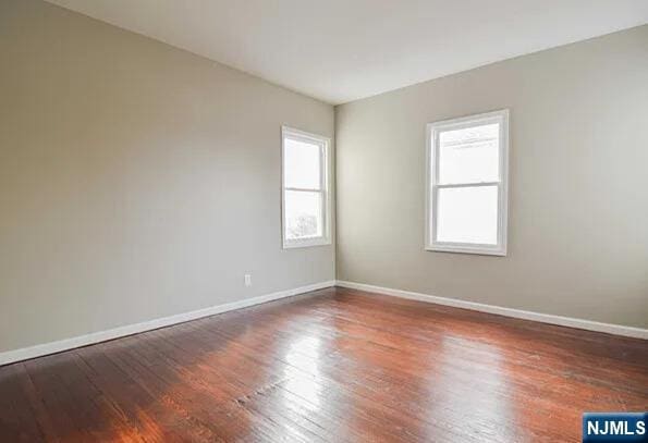 spare room with baseboards, wood finished floors, and a healthy amount of sunlight