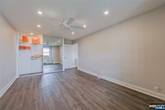 2077 Center Ave Unit 11C, Fort Lee, NJ 07024 - unfurnished living room featuring ceiling fan, dark wood finished floors, baseboards, and recessed lighting