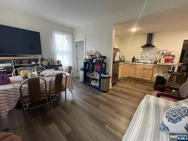 living room featuring dark wood finished floors