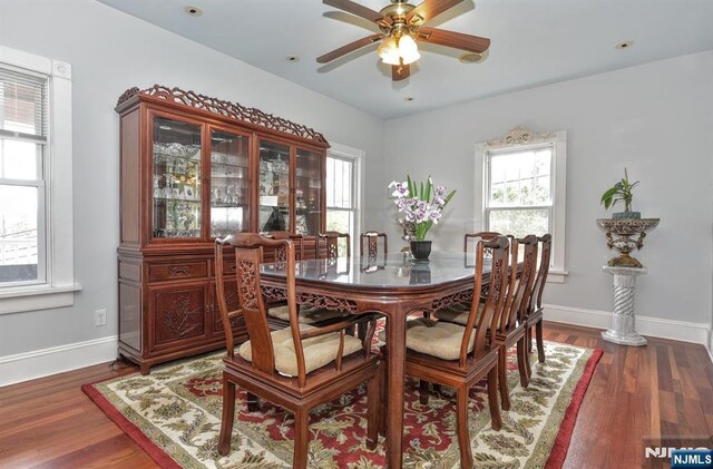 279 Boonton Ave, Butler Borough, NJ 07405 - dining space featuring wood finished floors, a ceiling fan, and baseboards