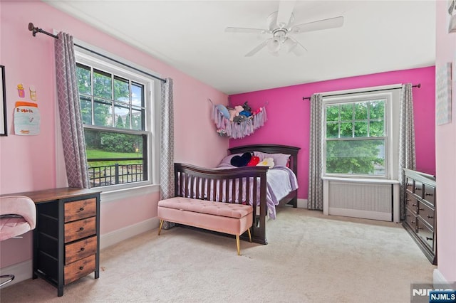 126 Beech St, Nutley, NJ 07110 - bedroom featuring multiple windows, carpet flooring, baseboards, and a ceiling fan