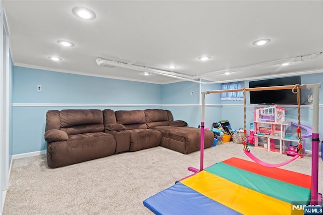 126 Beech St, Nutley, NJ 07110 - game room featuring crown molding, recessed lighting, and carpet flooring