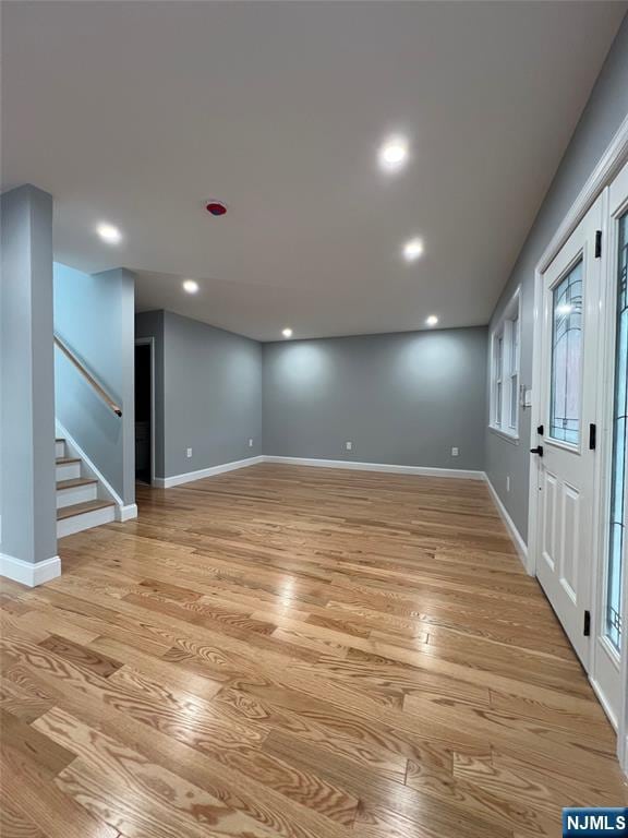 79 Van Winkle Ave, Hawthorne, NJ 07506 - spare room featuring light wood-style floors, stairway, baseboards, and recessed lighting