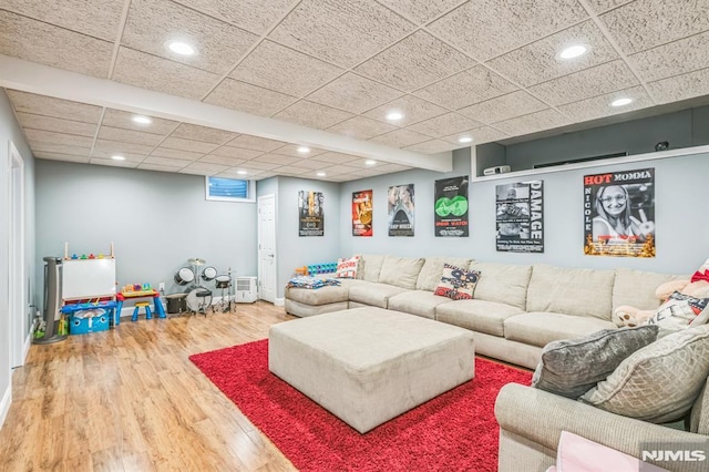 2 Beechwood Ave, Par-Troy Hills Twp, NJ 07034 - living room with recessed lighting, wood finished floors, a paneled ceiling, and baseboards