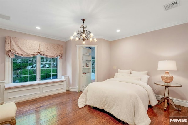 22 Nottingham Ct, Ringwood, NJ 07456 - bedroom with ornamental molding, a chandelier, wood finished floors, and recessed lighting