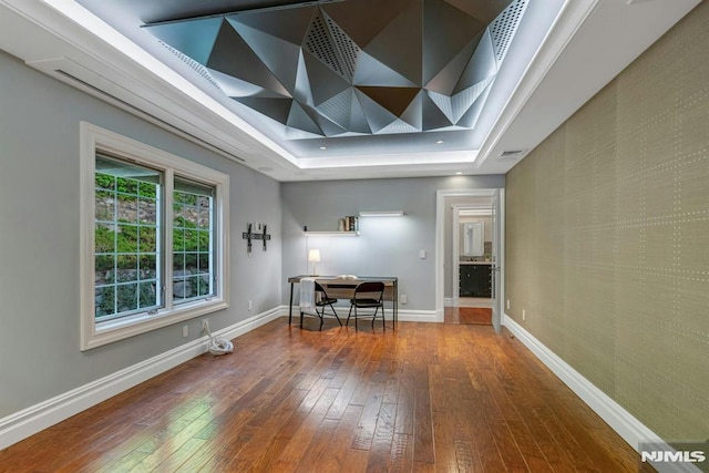 22 Nottingham Ct, Ringwood, NJ 07456 - office featuring hardwood / wood-style floors, baseboards, a raised ceiling, and an accent wall