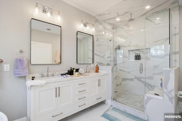 133 Graham Ter, Saddle Brook, NJ 07663 - bathroom with a marble finish shower and double vanity