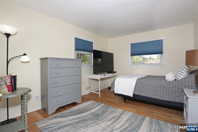bedroom with multiple windows and wood finished floors