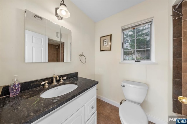 4 Colony Rd, Edgewater, NJ 07020 - bathroom with toilet, tile patterned floors, visible vents, baseboards, and vanity