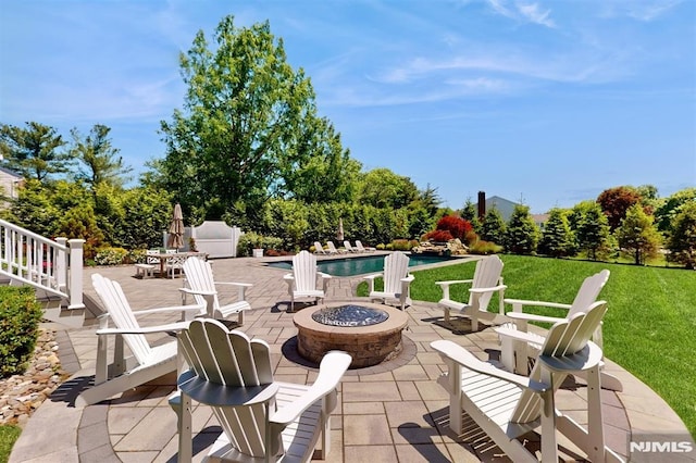 19 Merrill Dr, Mahwah, NJ 07430 - view of patio / terrace with a fire pit and an outdoor pool