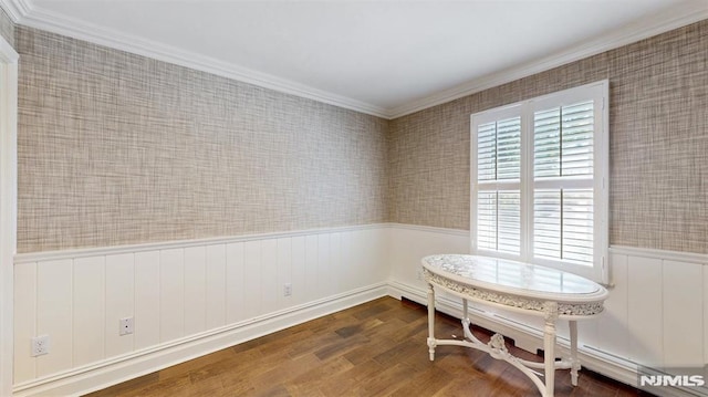 19 Merrill Dr, Mahwah, NJ 07430 - dining space featuring crown molding, wood finished floors, and wainscoting
