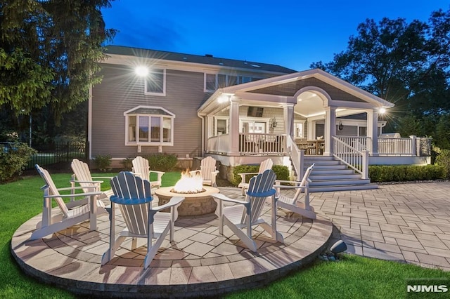 19 Merrill Dr, Mahwah, NJ 07430 - back of house with an outdoor fire pit, a patio, and a porch