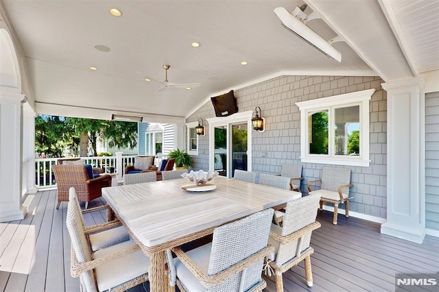19 Merrill Dr, Mahwah, NJ 07430 - wooden terrace featuring a ceiling fan and outdoor dining space