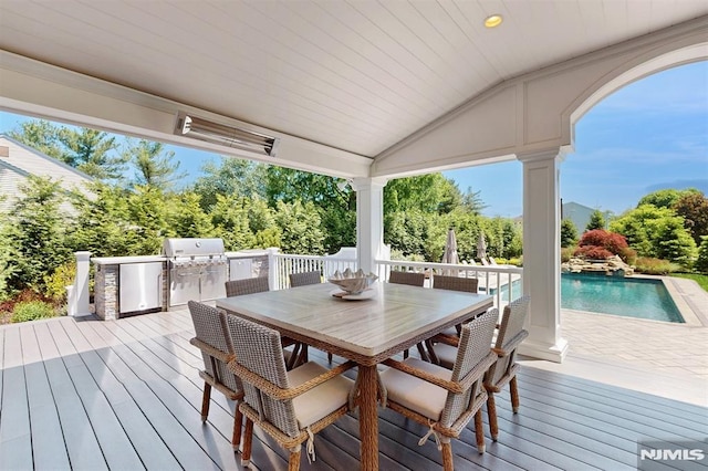19 Merrill Dr, Mahwah, NJ 07430 - wooden deck featuring an outdoor pool and outdoor dining space