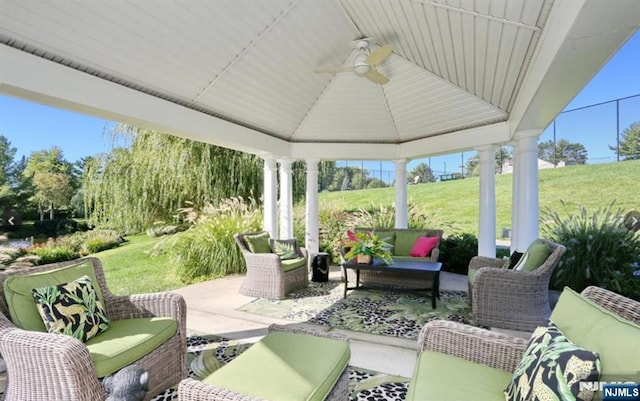 44 Southerland Dr, Mahwah, NJ 07430 - view of patio featuring outdoor lounge area, a gazebo, and ceiling fan