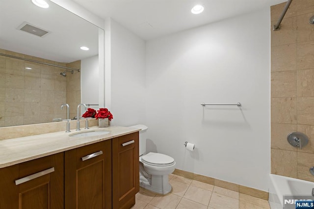 8100 River Rd Unit 1013, North Bergen, NJ 07047 - full bath featuring toilet, vanity, tile patterned flooring, shower / washtub combination, and baseboards