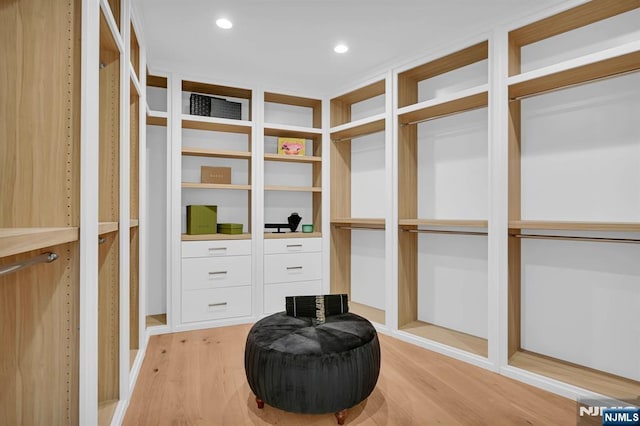 spacious closet featuring light wood-style flooring