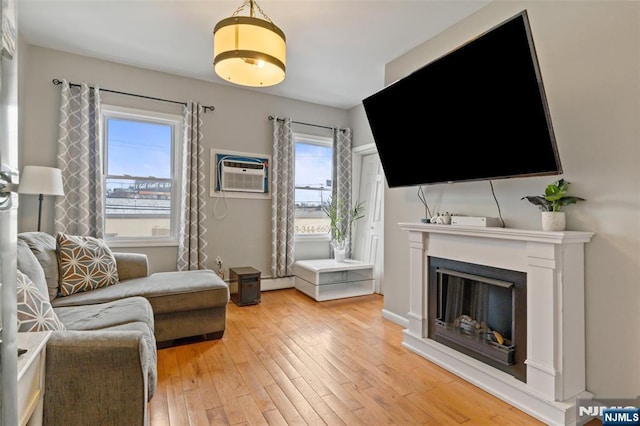 23 Foundry St, Newark, NJ 07105 - living room with a fireplace, light wood finished floors, and an AC wall unit