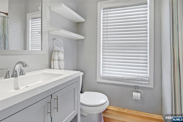 23 Foundry St, Newark, NJ 07105 - bathroom with a shower with shower curtain, wood finished floors, toilet, and vanity