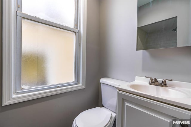 bathroom featuring vanity, a wealth of natural light, and toilet