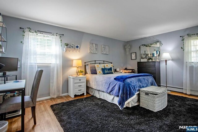 bedroom featuring wood finished floors and multiple windows