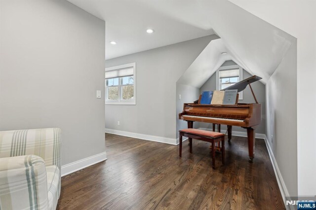 5 Banks Dr, Boonton Town, NJ 07005 - sitting room featuring recessed lighting, vaulted ceiling, wood finished floors, and baseboards
