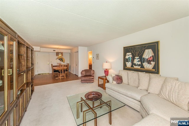 living area featuring carpet floors