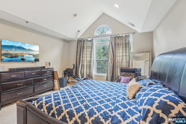 150 Blue Heron Dr, Secaucus, NJ 07094 - carpeted bedroom featuring lofted ceiling and recessed lighting