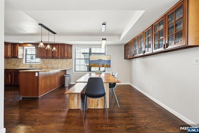 dining space featuring baseboards and dark wood finished floors