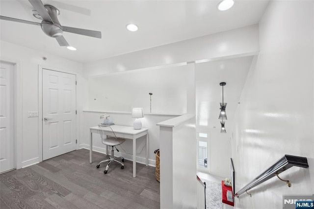 7400 River Rd Unit 431, North Bergen, NJ 07047 - home office featuring wood finished floors, ceiling fan, and recessed lighting