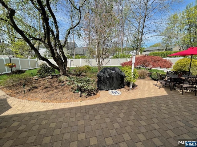 view of patio / terrace with a fenced backyard and outdoor dining area