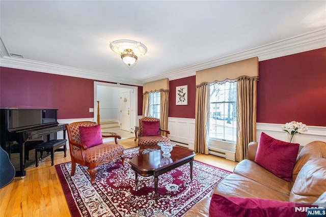 38 Farley Pl, Allendale, NJ 07401 - living area with wainscoting, visible vents, light wood-type flooring, and ornamental molding