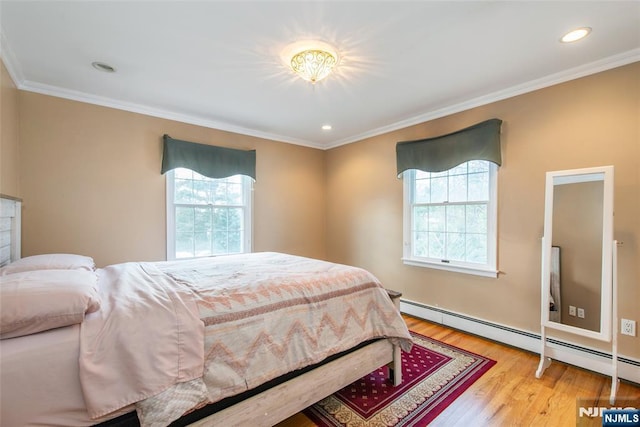 38 Farley Pl, Allendale, NJ 07401 - bedroom with a baseboard radiator, wood finished floors, crown molding, and multiple windows