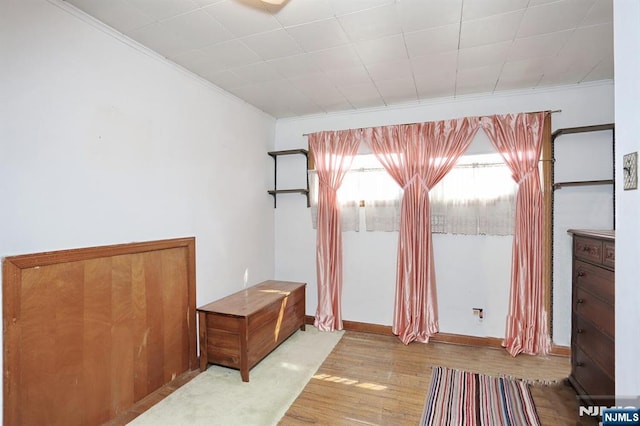 interior space featuring wood finished floors and ornamental molding