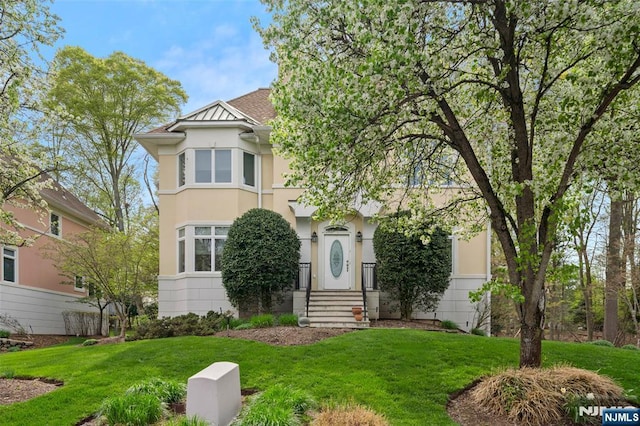 161 Winding Way, Old Tappan, NJ 07675 - view of front of house with a front yard and stucco siding