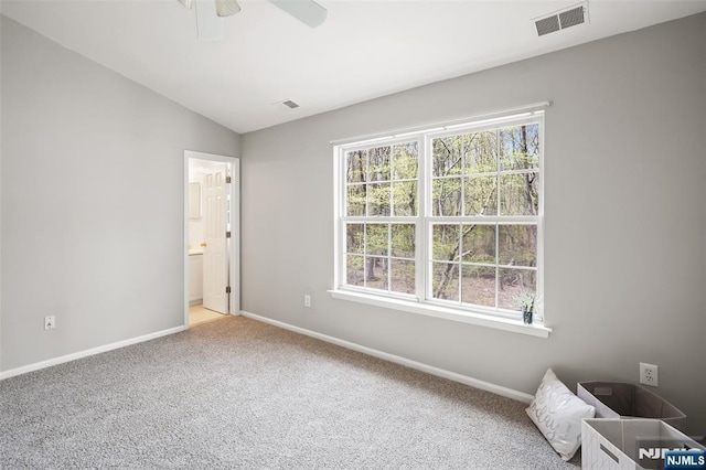 2304 Wendover Dr, Pequannock Township, NJ 07444 - spare room with light colored carpet, visible vents, ceiling fan, and baseboards