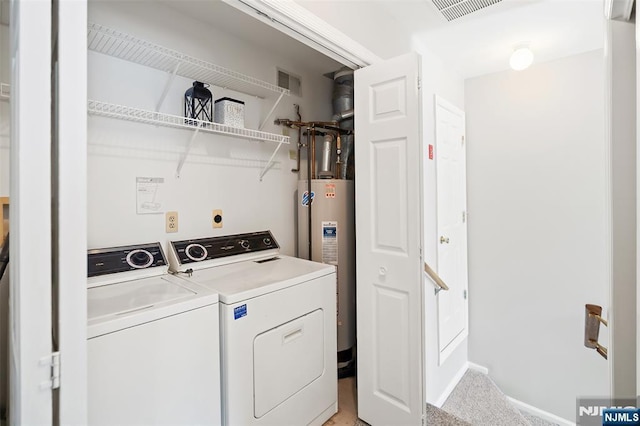 2304 Wendover Dr, Pequannock Township, NJ 07444 - laundry area with water heater, visible vents, washer and clothes dryer, and laundry area