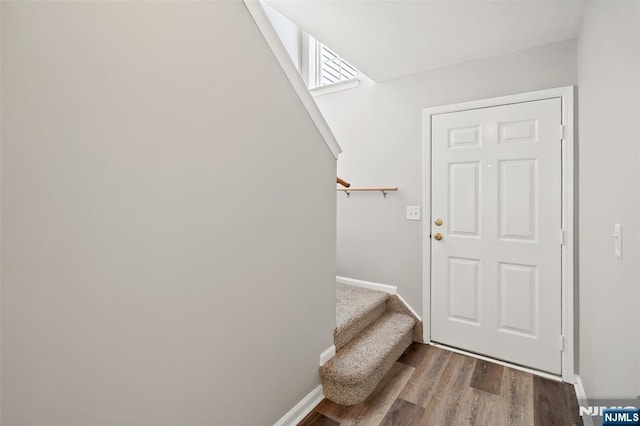 2304 Wendover Dr, Pequannock Township, NJ 07444 - entryway featuring baseboards, stairway, and wood finished floors